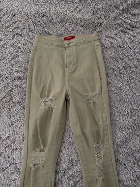 Guess Olive Green Ripped Straight-Leg Jeans